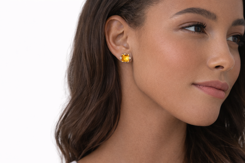 Diamond-Framed Citrine Earrings