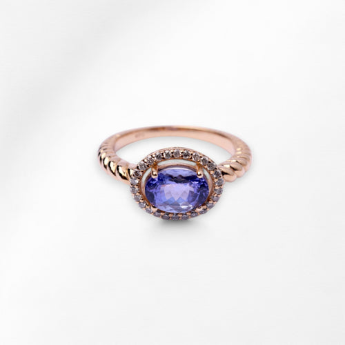 Tanzanite Ellipse , Embedded with Diamonds