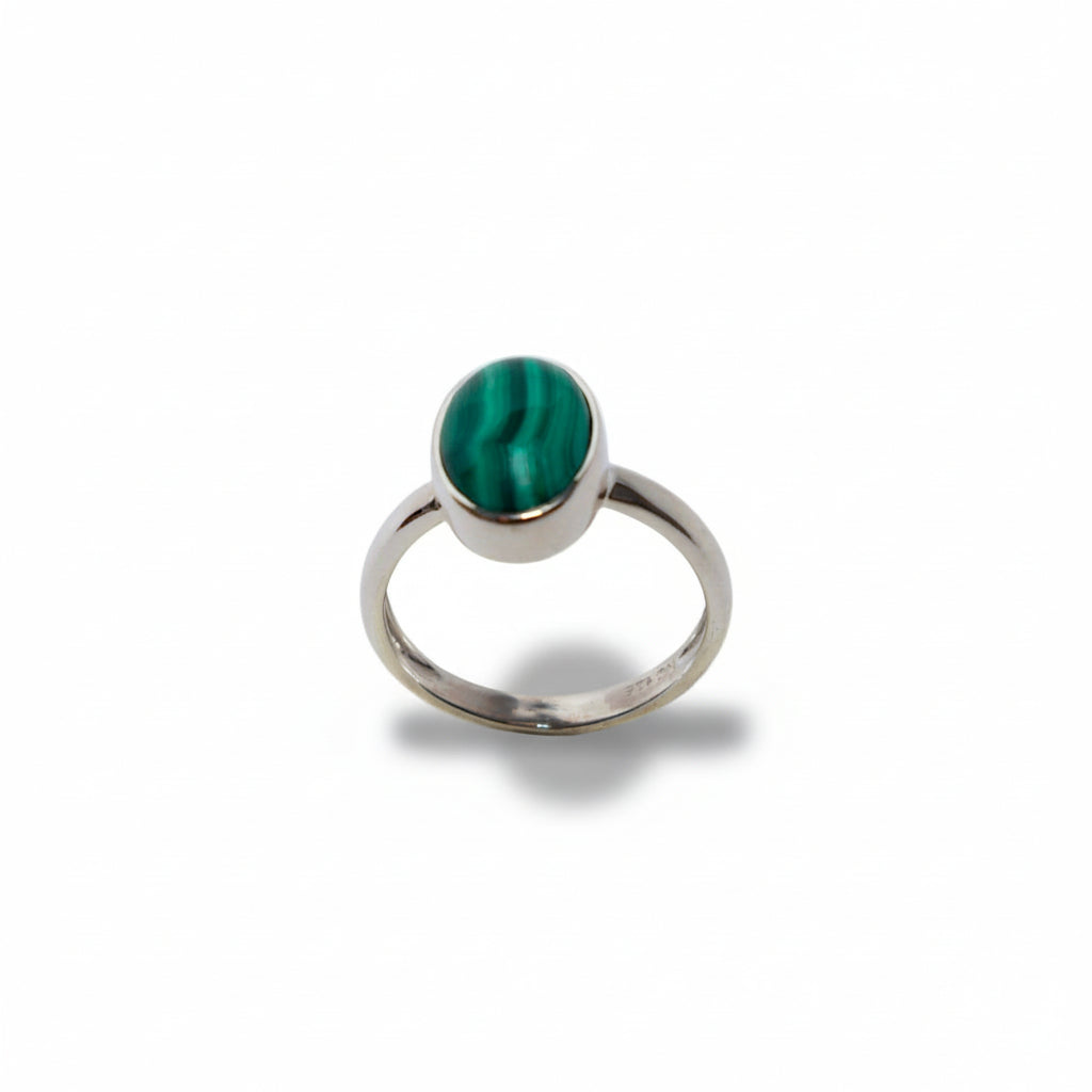 SILVER925 MALACHITE OVAL RING/シルバー/リング Handmade Oval Malachite Ring: 925 Sterling Silver Statement Ring