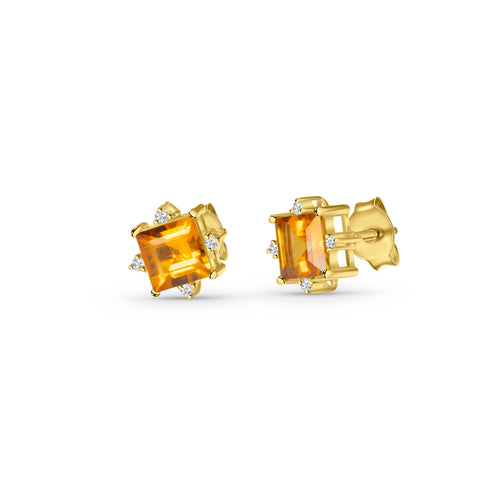 Diamond-Framed Citrine Earrings